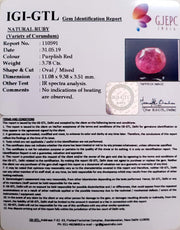 3.78/CT Natural Mozambique Ruby with Govt. Lab Certificate-(RUBY9W)